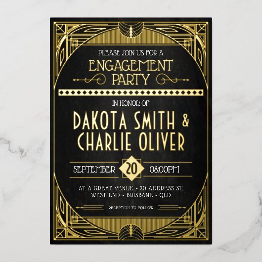 Art Deco Engagement Party Einladung (Vorderseite)
