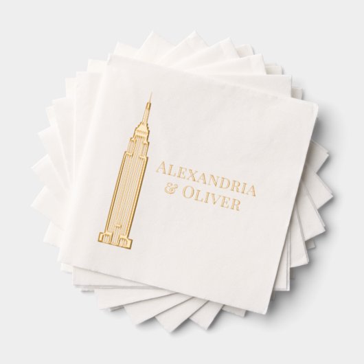 Art Deco ESB NYC Skyline Wedding Couple Servietten Mit Folie (Insitu (Gestapelt))