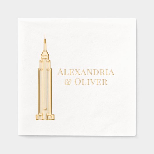 Art Deco ESB NYC Skyline Wedding Couple Servietten Mit Folie (Vorderseite)