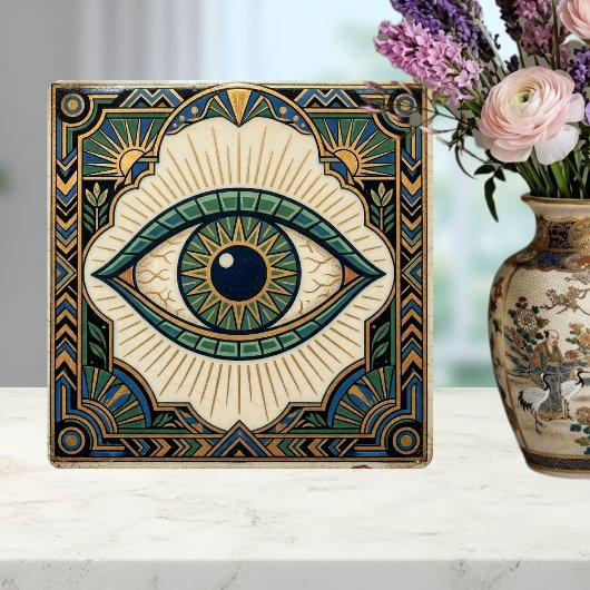 Art Deco Eye Anatomical Green Blue Gold  Fliese