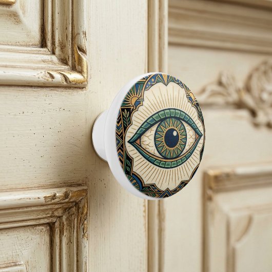 Art Deco Eye Anatomical Green Blue Gold  Keramikknauf