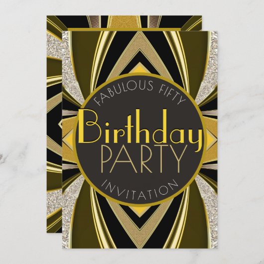 Art Deco Fabulous 50 Geburtstag Gatsby Party Einladung (Vorne/Hinten)