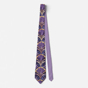 Art Deco Fächer-Motiv Lila, Navy & Gold Eleganz Krawatte