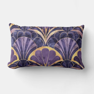 Art Deco Fächer-Motiv Lila, Navy- und Gold-Eleganz Lendenkissen