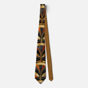 Art Deco Fächer-Motiv Schwarz, Gold & Tiefrot Krawatte