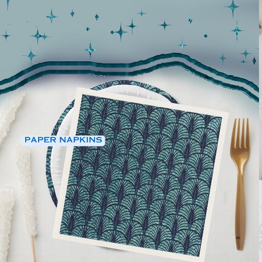 Art Deco Fächer Muster Blau Serviette