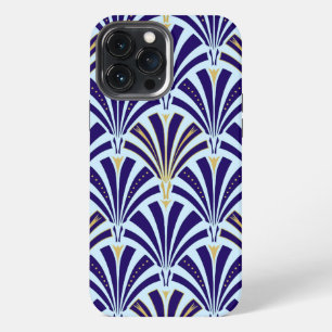 Art Deco Fächer-Muster - kobalt und himmelblau iPhone 13 Pro Max Hülle