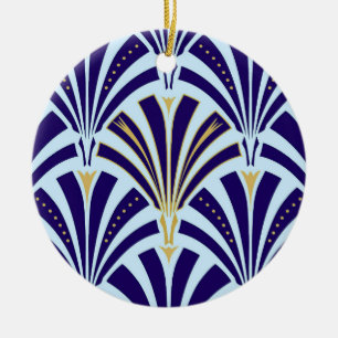 Art Deco Fächer-Muster - Kobalt und Himmelblau Keramikornament