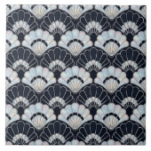 Art Deco Fächer Muster Navy Blau Perlmutt Silber Fliese (Vorderseite)