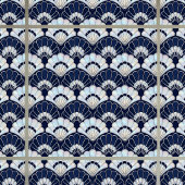 Art Deco Fächer Muster Navy Blau Perlmutt Silber Fliese