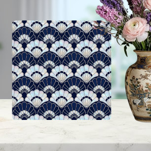 Art Deco Fächer Muster Navy Blau Perlmutt Silber Fliese
