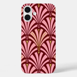 Art Deco Fächer-Muster - rosa und bordeauxrot iPhone 16 Plus Hülle
