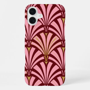 Art Deco Fächer-Muster - rosa und bordeauxrot iPhone 16 Plus Hülle
