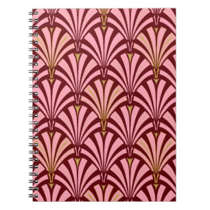 Art Deco Fächer-Muster - rosa und bordeauxrot Notizblock