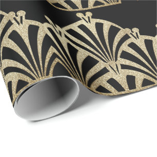 Art Deco Fächer Muster schwarz Bronze elegant vint Geschenkpapier