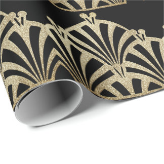 Art Deco Fächer Muster schwarz Bronze elegant vint Geschenkpapier