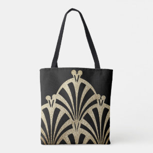 Art Deco Fächer Muster schwarz Bronze elegant vint Tasche