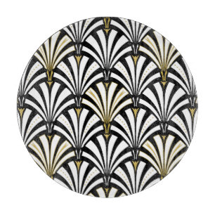 Art Deco Fächer-Muster - schwarz und weiß Schneidebrett