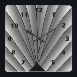 Art Deco Fan Design Grey Square Wall Clock Quadratische Wanduhr<br><div class="desc">Wall clock art deco design that you can customise with any text of your choice. Should you require any help with customising then contact us through the link on this page. Art deco wall clock.</div>