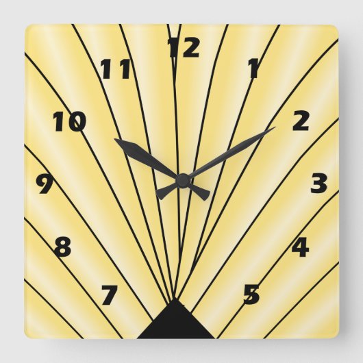 Art Deco Fan Design Yellow Square Wall Clock Quadratische Wanduhr (Vorderseite)