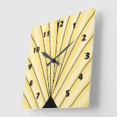 Art Deco Fan Design Yellow Square Wall Clock Quadratische Wanduhr (Winkel)