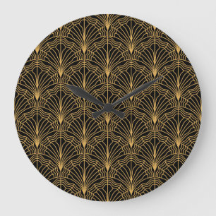 Art Deco Fan: Geometrisches, gelbes Schwarz Große Wanduhr