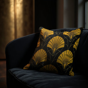 Art Deco Fan Geometry - Luxe Deko Black & Gold Kissen