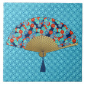 Art-Déco-Fan in einer Blume, Türkis und Re Fliese (Vorderseite)