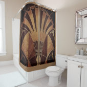 ART DECO FAN INLAID WOODWORK BROWN DUSCHVORHANG (Beispiel)