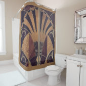 ART DECO FAN INLAID WOODWORK SHOWER CURTAIN DUSCHVORHANG (Beispiel)