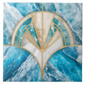 Art Deco Fan Muschel - Blauer und weißer Marmor Fliese (Vorderseite)