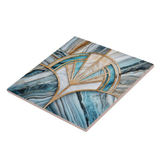 Art Deco Fan Muschel - Travertin und blauer Marmor Fliese (Seite)