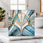 Art Deco Fan Muschel - Travertin und blauer Marmor Fliese