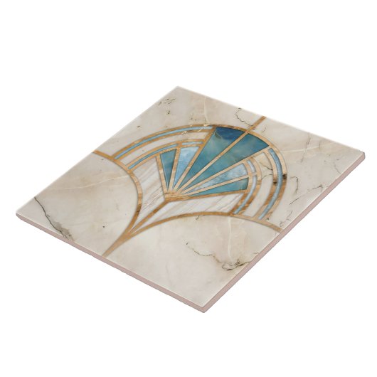 Art Deco Fan Muschel - Travertin und blauer Marmor Fliese (Seite)
