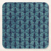 Art Deco Fan Muster Blau Rechteckiger Pappuntersetzer (Vorderseite)