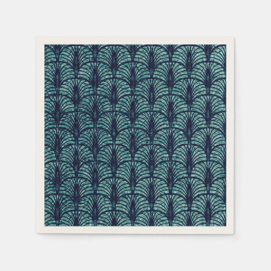 Art Deco Fan Muster Blau Serviette (Vorderseite)