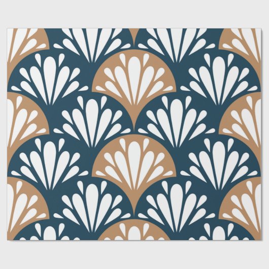 Art Deco Fan Muster Blue Brown Ornamental Geschenkpapier (Flach)
