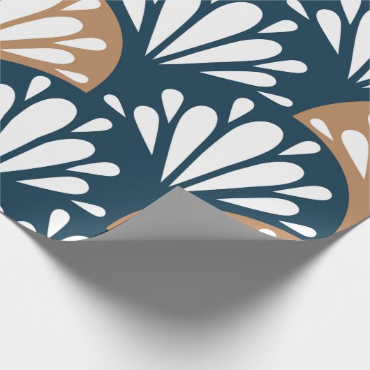 Art Deco Fan Muster Blue Brown Ornamental Geschenkpapier (Ecke)