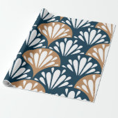 Art Deco Fan Muster Blue Brown Ornamental Geschenkpapier (Ungerollt)