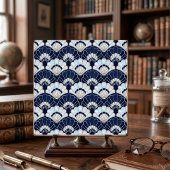 Art Deco Fan Pattern Navy Blue Pearl Silver  Fliese