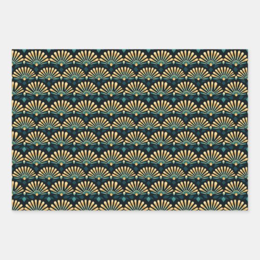 Art Deco Fan Pattern Wrapping Paper Sheets Geschenkpapier Set (Vorderseite 2)