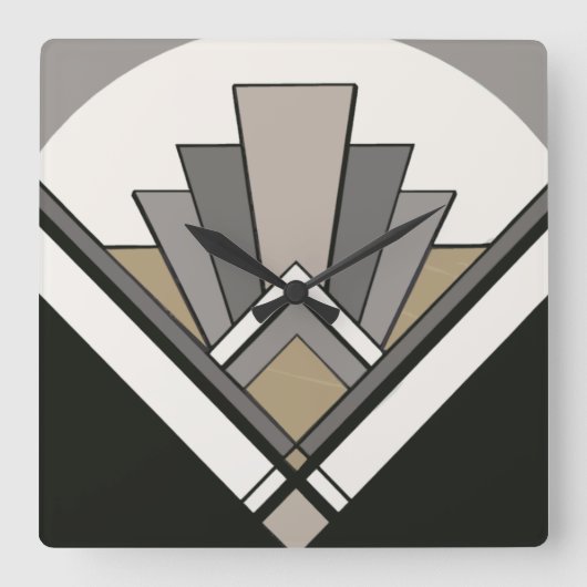 Art Deco Fan Tile Clock Quadratische Wanduhr (Vorderseite)