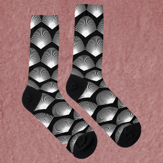Art Deco Fan Weiß Muster Schwarz Socken