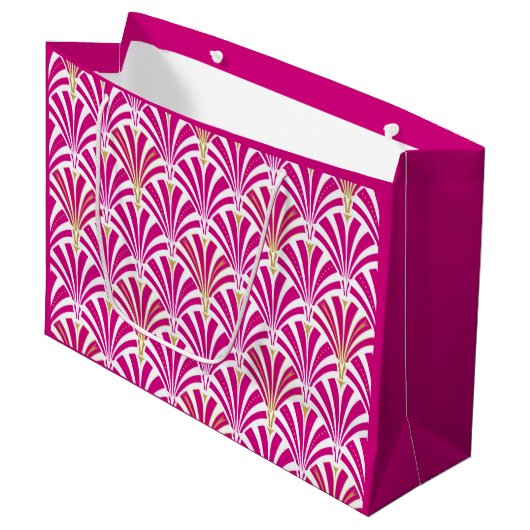 Art Deco Fanmuster - fuchsia pink Große Geschenktüte (Vorderseite Schrägansicht)