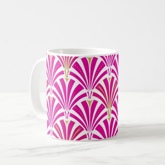 Art Deco Fanmuster - fuchsia pink Kaffeetasse (Vorderseite Links)