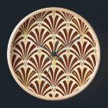 Art-Deco-Fanmuster - Schokolade auf Creme Wanduhr<br><div class="desc">Die digitale Reproduktion eines klassischen Art-Déco-Tapets,  ein Fanmuster - schokoladenbraun auf cremefarbenem Beige,  vergoldet</div>