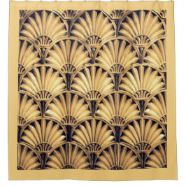 ART DECO FANS IN BAMBOO TAN SHOWER CURTAIN DUSCHVORHANG