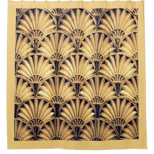 ART DECO FANS IN BAMBOO TAN SHOWER CURTAIN DUSCHVORHANG (Vorderseite)