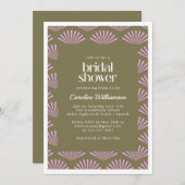 Art Deco Fans in Olive und Lilac Brautparty Einladung (Vorne/Hinten)