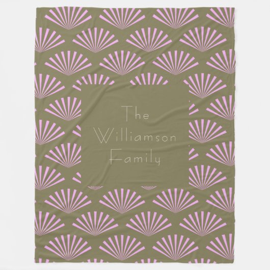 Art Deco Fans in Olive und Lilac Personalisierter  Fleecedecke (Vorderseite)